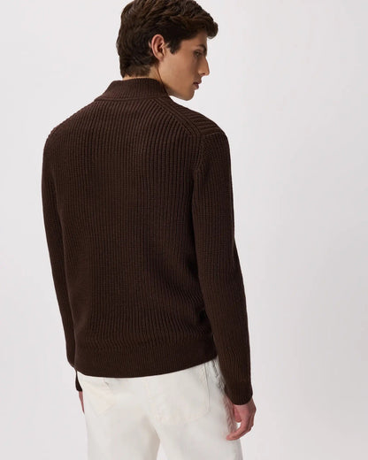 Ribbed Quarter Zip Jumper - Brown