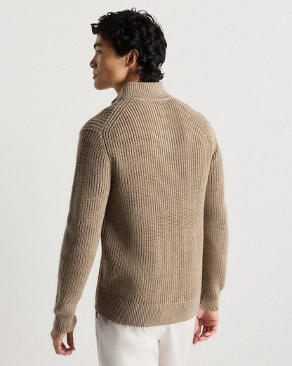 Ribbed Quarter Zip Jumper - Beige