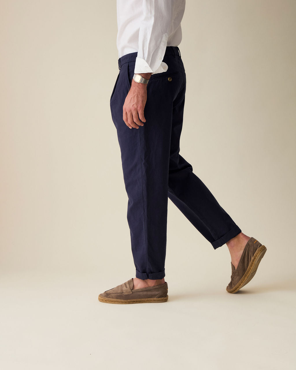 Straight Linen Trousers - Navy Blue