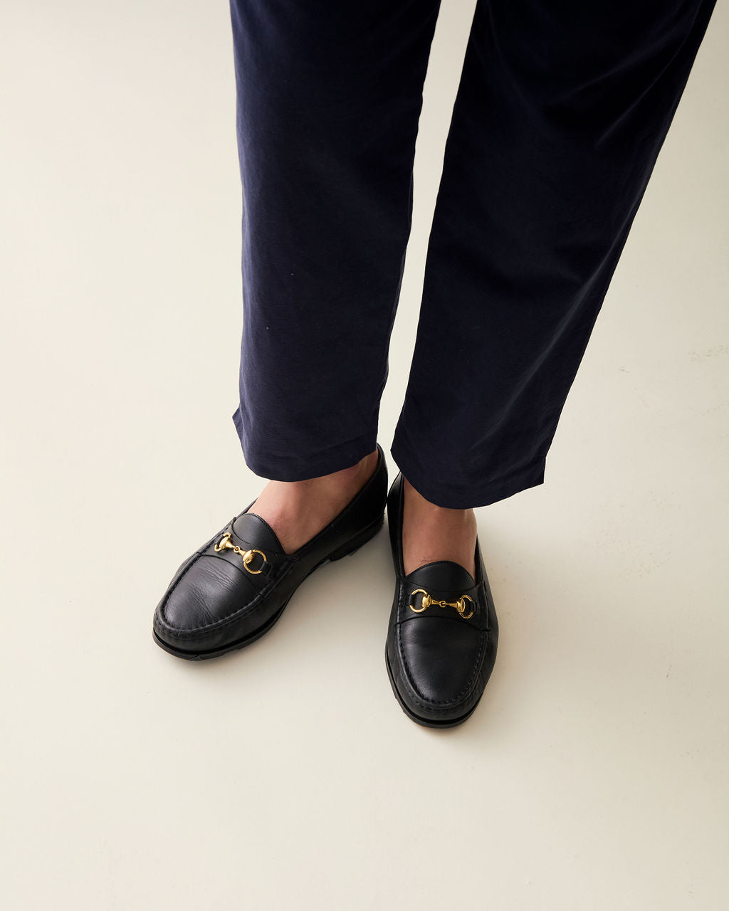 Straight Linen Trousers - Navy Blue