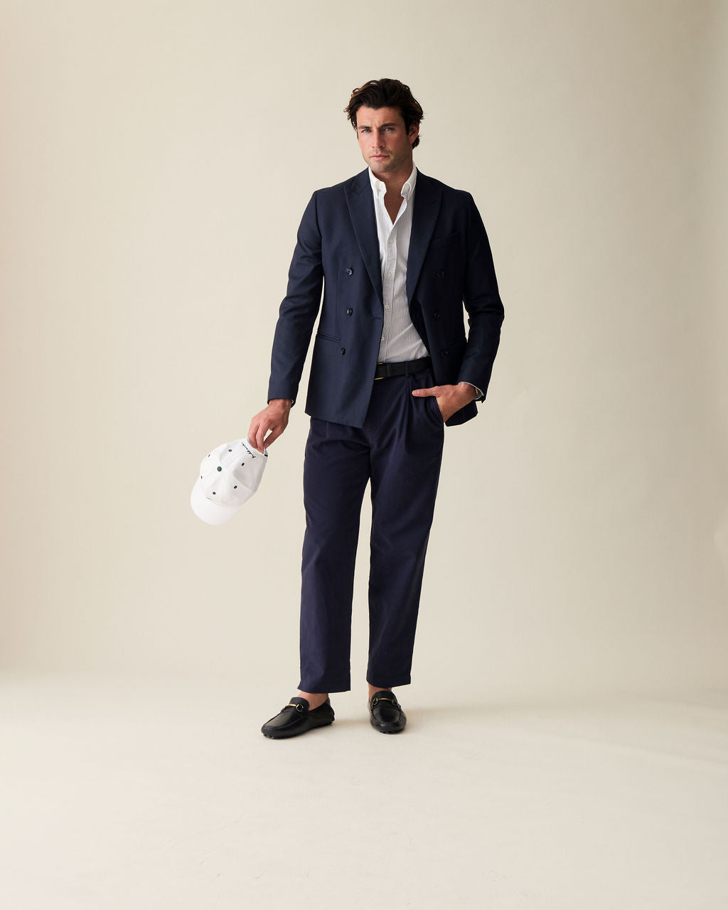 Straight Linen Trousers - Navy Blue
