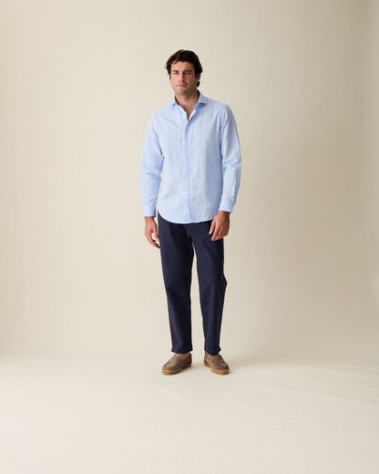 Straight Linen Trousers - Navy Blue