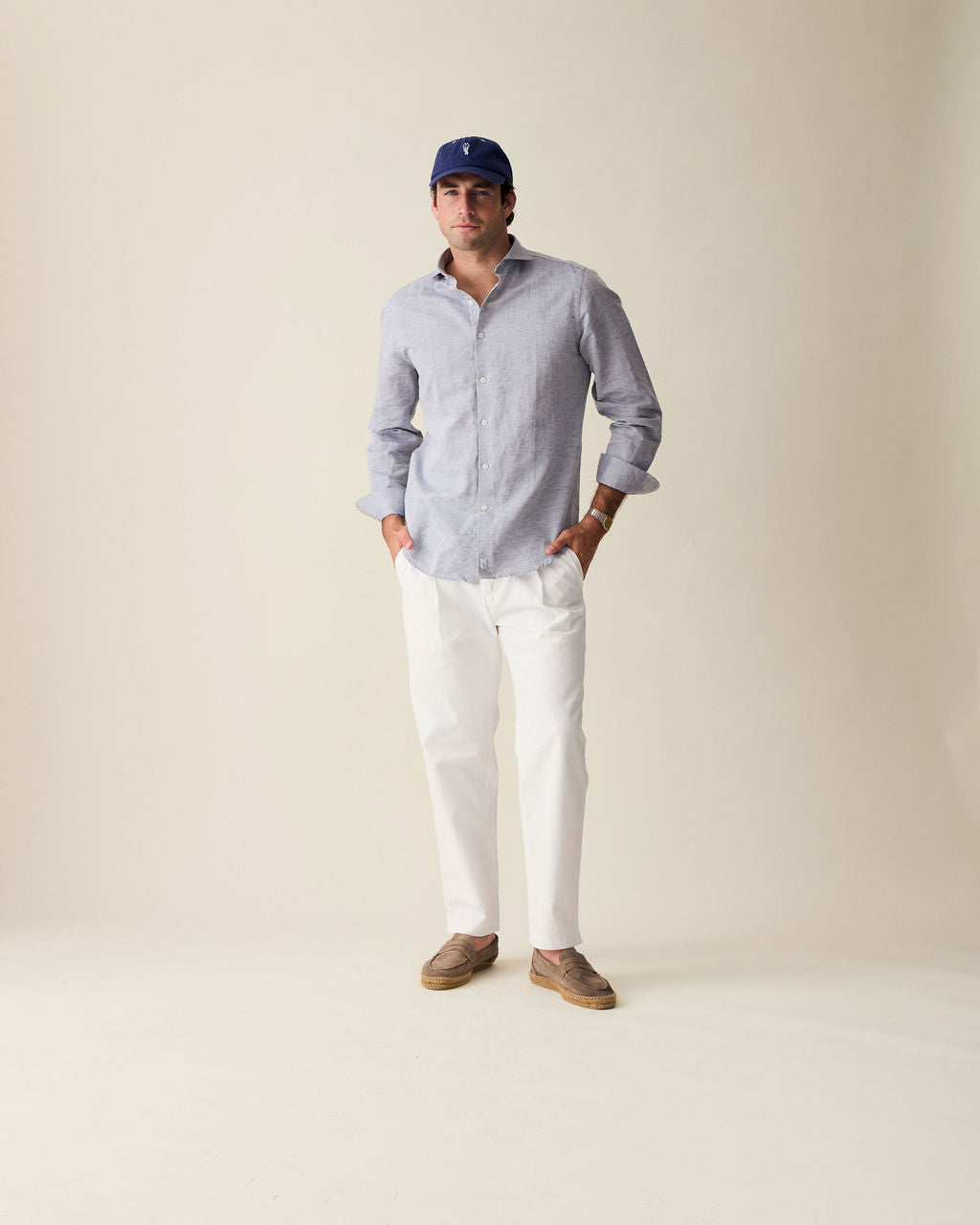 Straight Linen Trousers - White