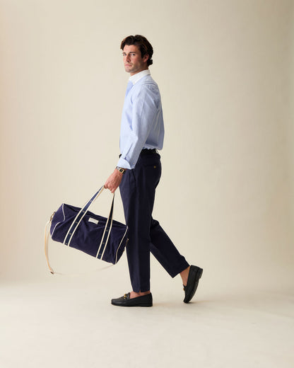 Straight Linen Trousers - Navy Blue