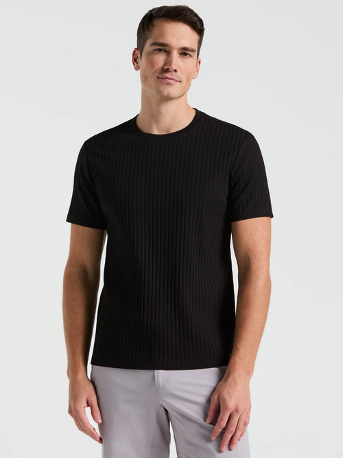 Ribbed Round Neck Blend T-Shirt - Black