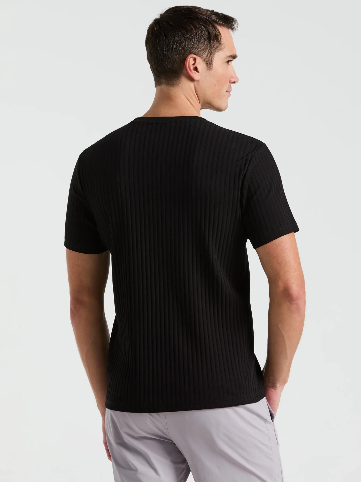 Ribbed Round Neck Blend T-Shirt - Black