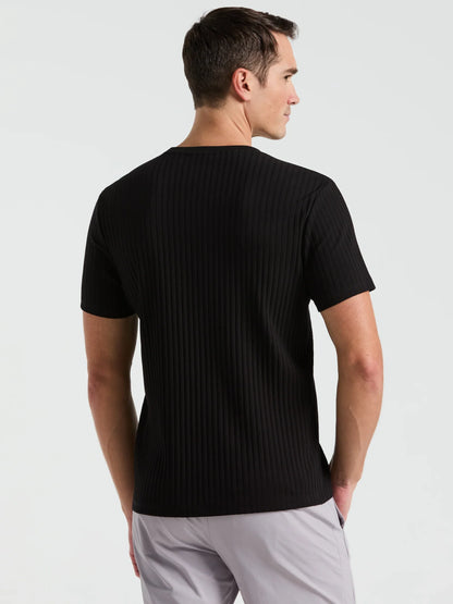 Ribbed Round Neck Blend T-Shirt - Black