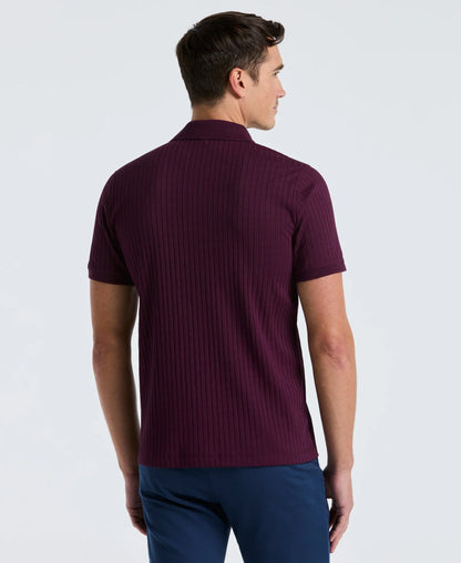 Ribbed Polo Collar Shirt with Zipper Blend - Marsala