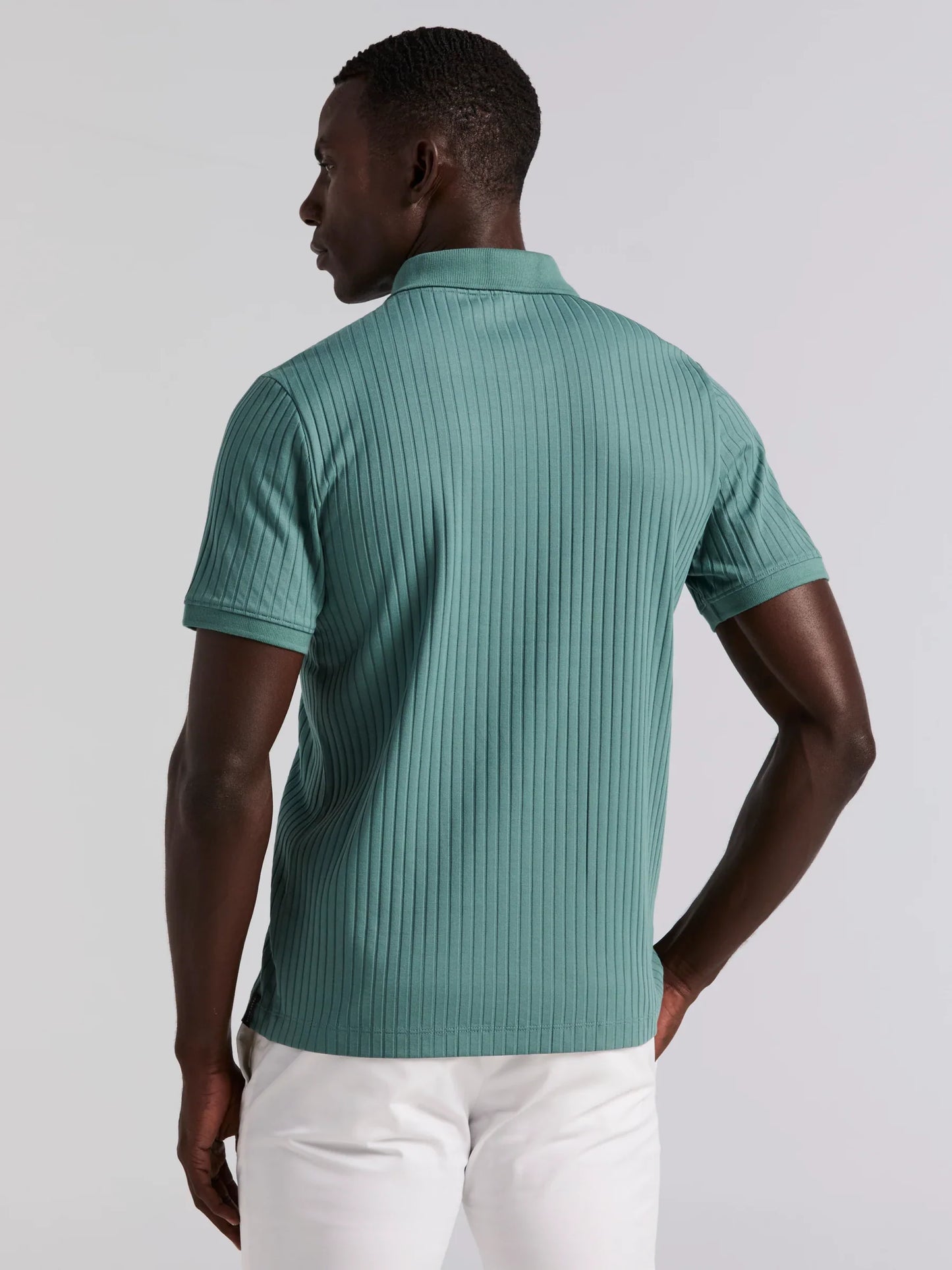 Ribbed Polo Collar Shirt with Zipper Blend - Aqua Green