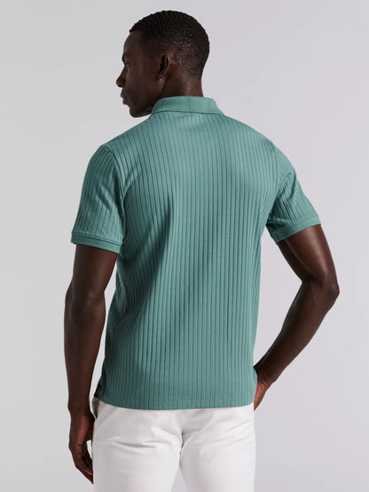 Ribbed Polo Collar Shirt with Zipper Blend - Aqua Green