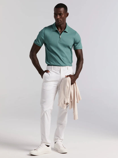 Ribbed Polo Collar Shirt with Zipper Blend - Aqua Green