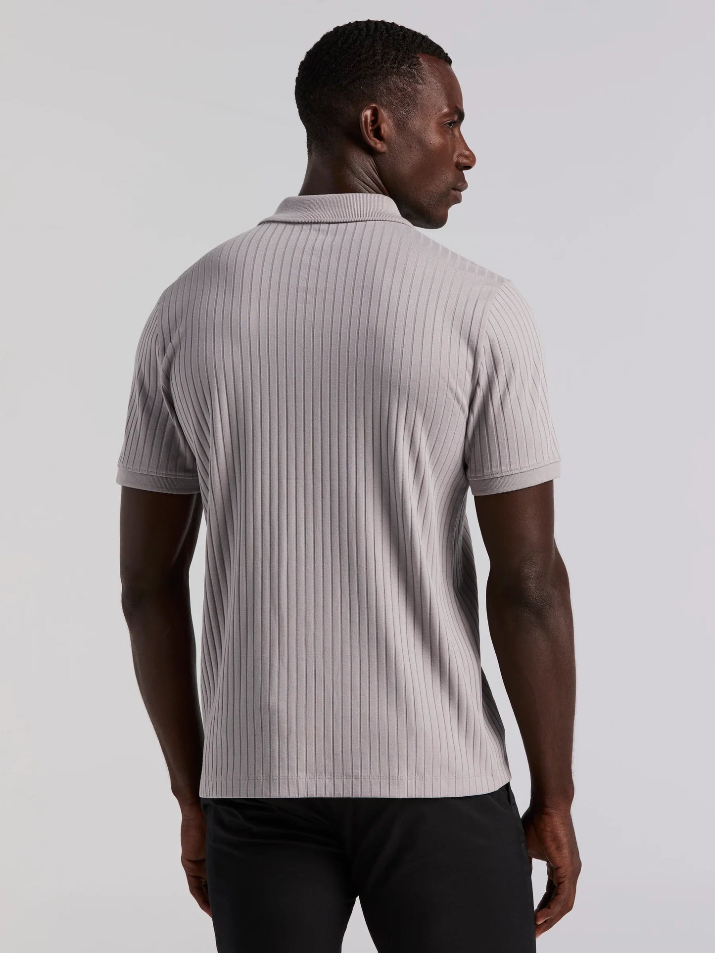 Ribbed Polo Collar Shirt with Zipper Blend - Grey