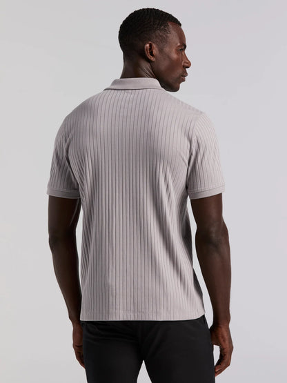 Ribbed Polo Collar Shirt with Zipper Blend - Grey