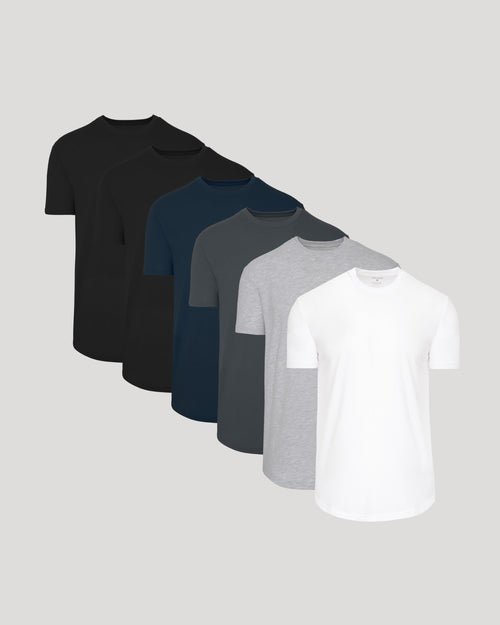 Set of 6 Round Neck T-Shirts with Curved Hem