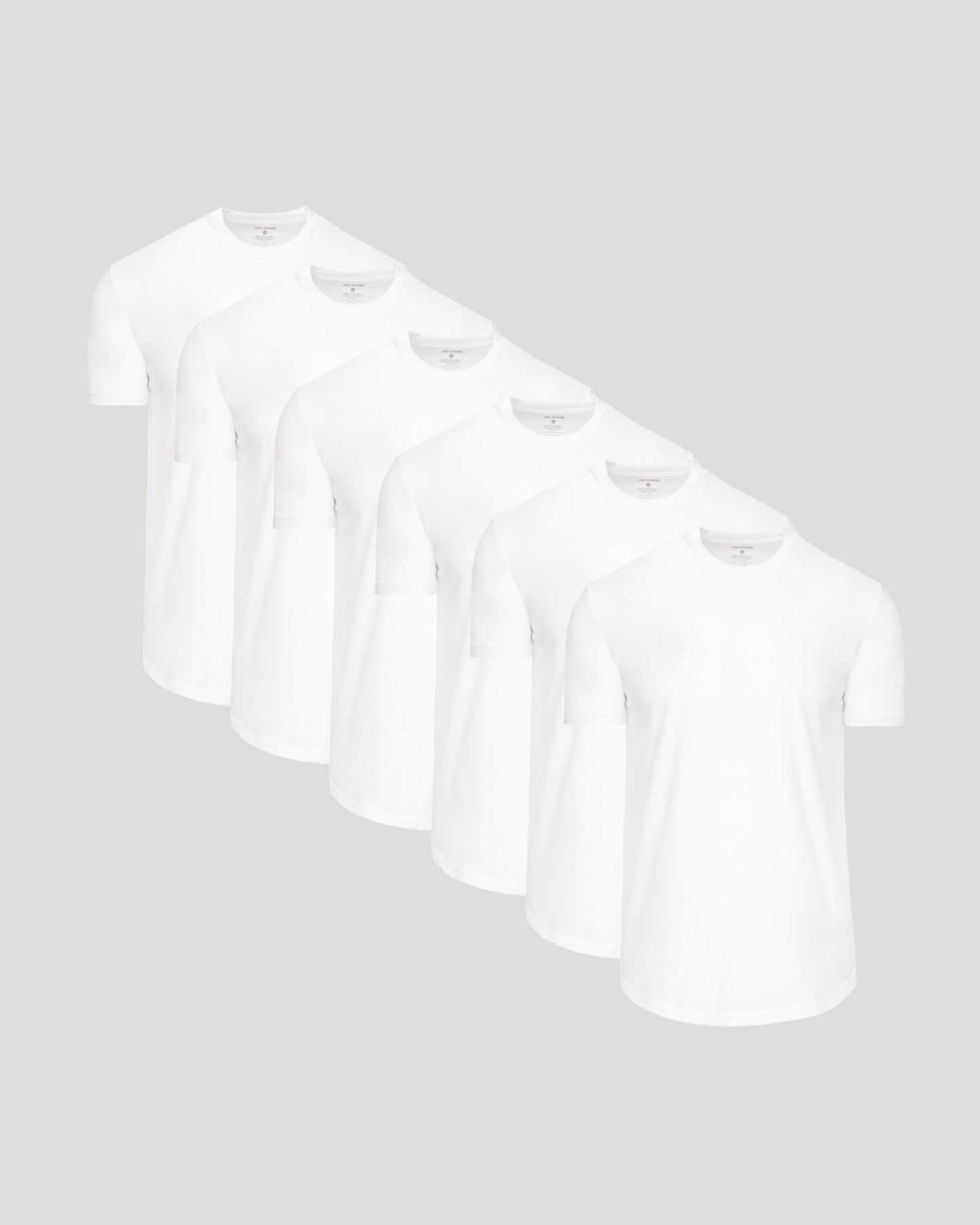 Set of 6 White Curved Hem Crew Neck T-Shirts