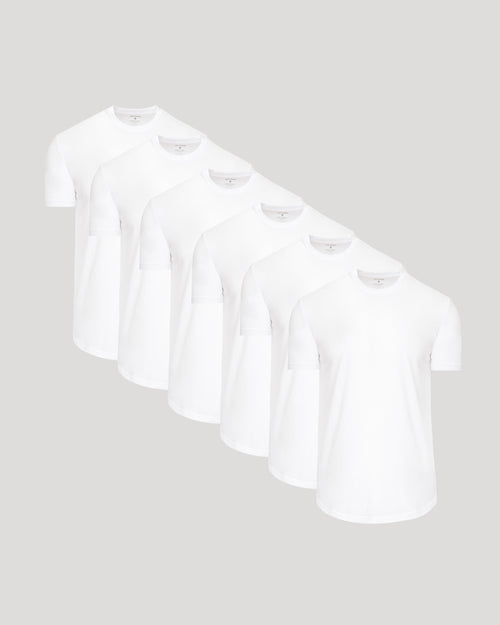 Set of 6 White Curved Hem Crew Neck T-Shirts