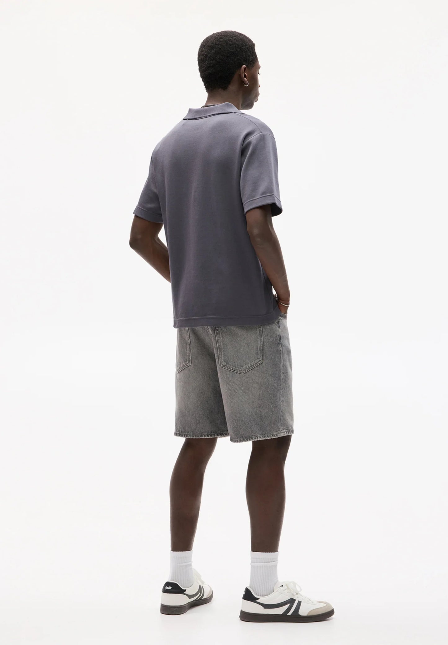 Straight Leg Denim Shorts - Dark Grey