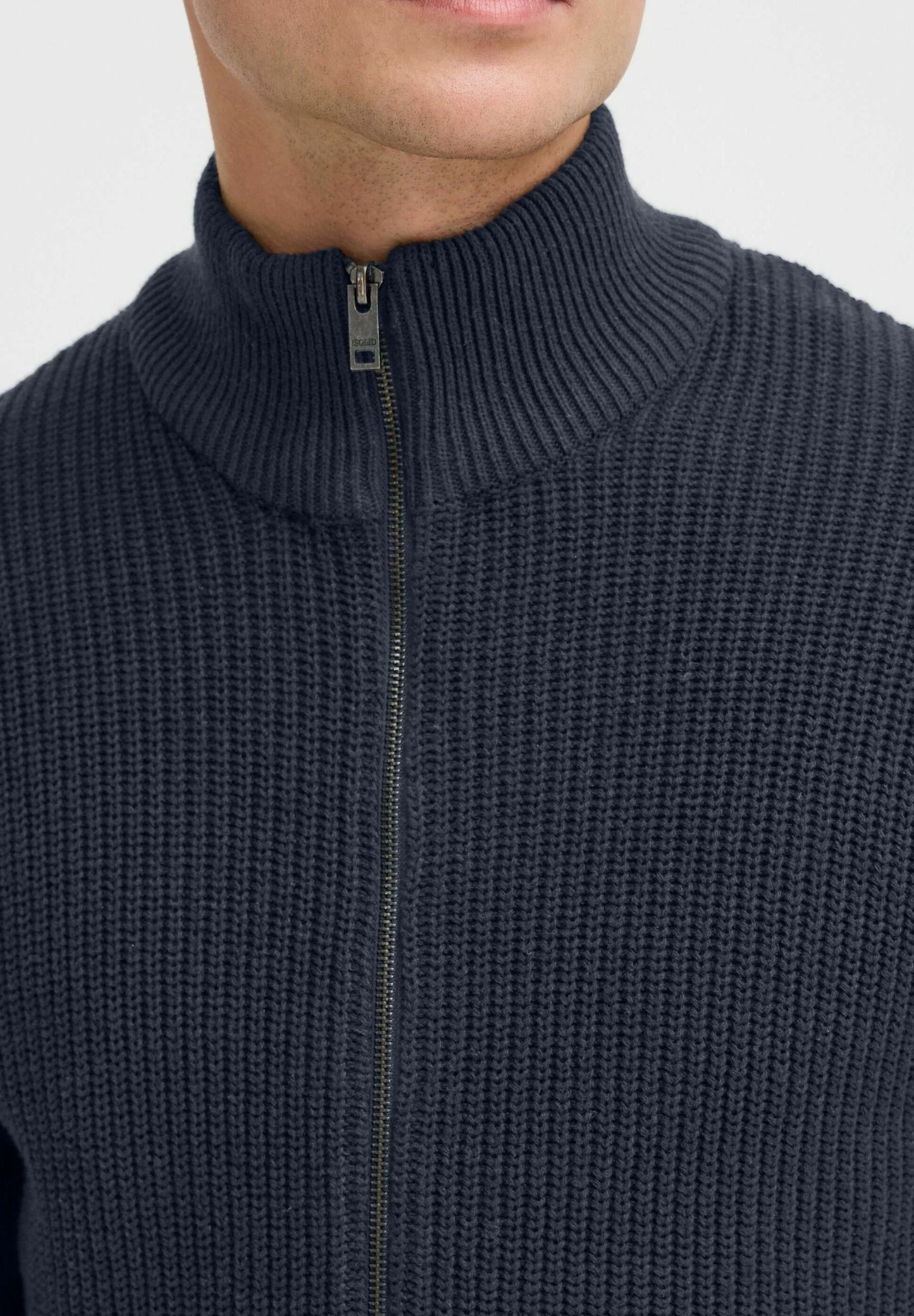 Men's High Neck Zip Front Jumper - Navy Blue