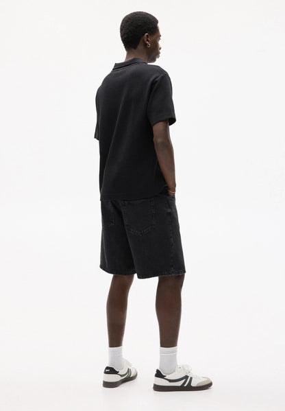 Straight Cut Denim Shorts - Black