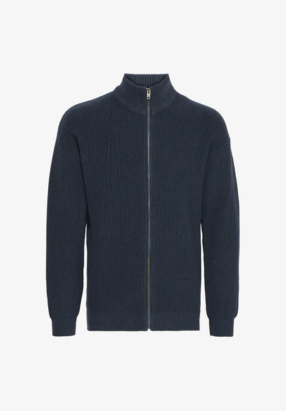 Men's High Neck Zip Front Jumper - Navy Blue
