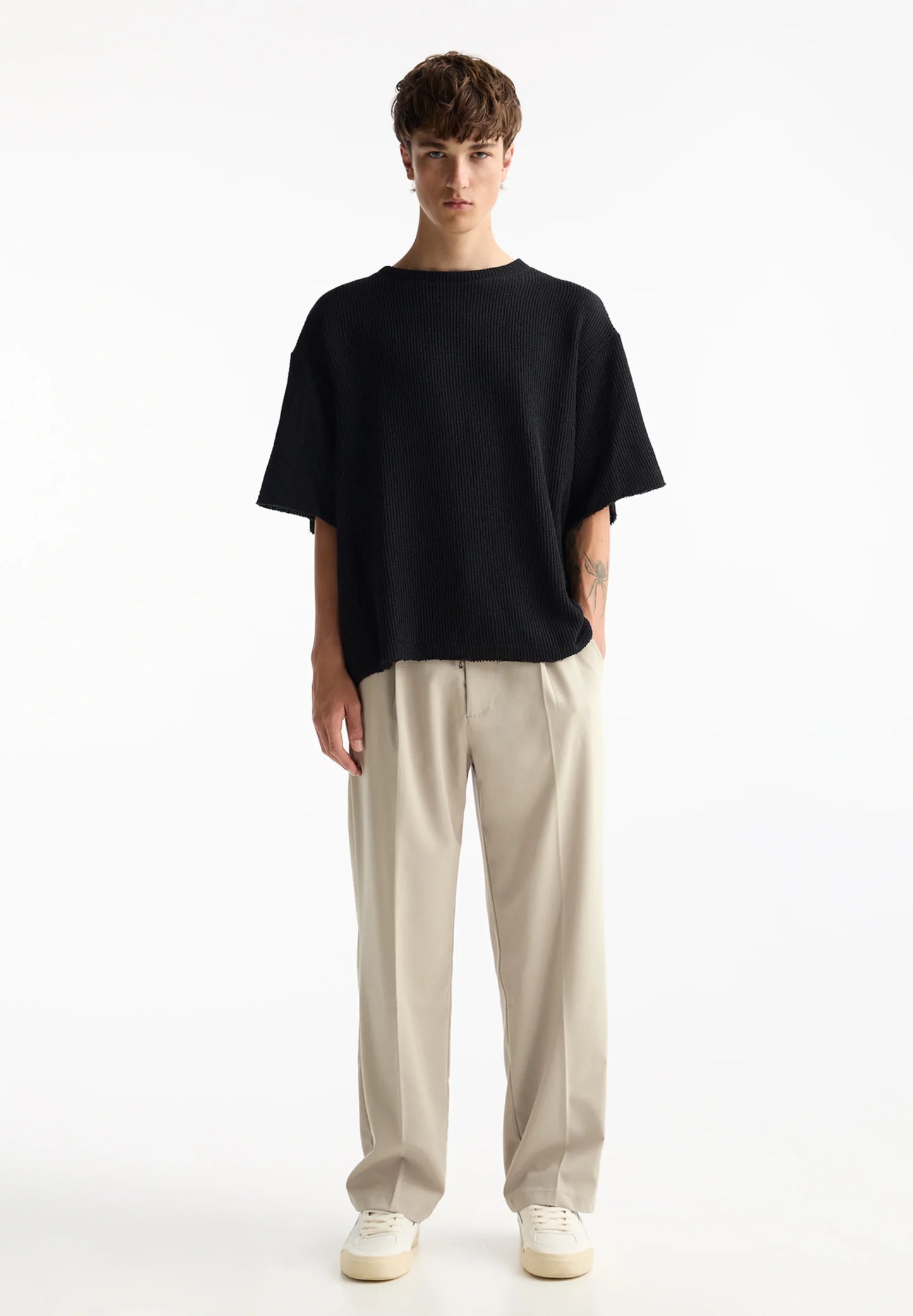 Wide Fit Casual Trousers - Beige