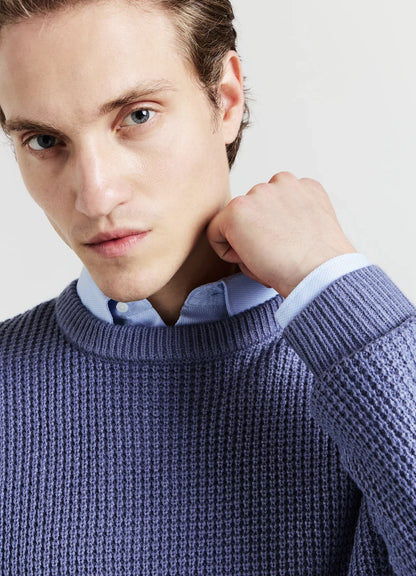 Men's Round Neck Acrylic Blend Jumper - Blue