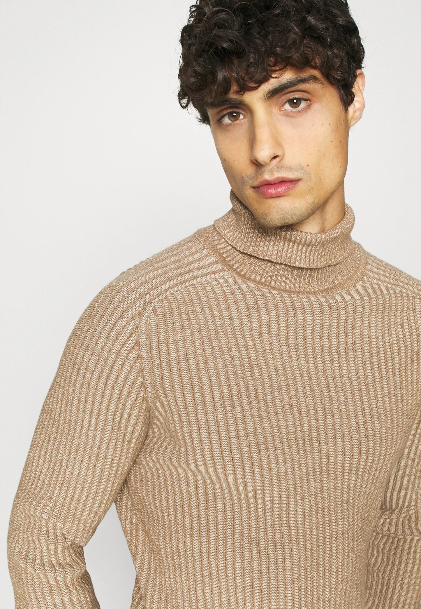 High-Neck Wool Jumper - Beige
