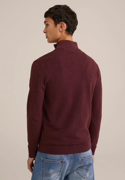 Men's Cotton Jumper with Troyer Neck and Zip - Red