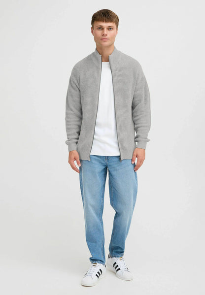 Men's High Neck Zip-Up Jumper - Grey