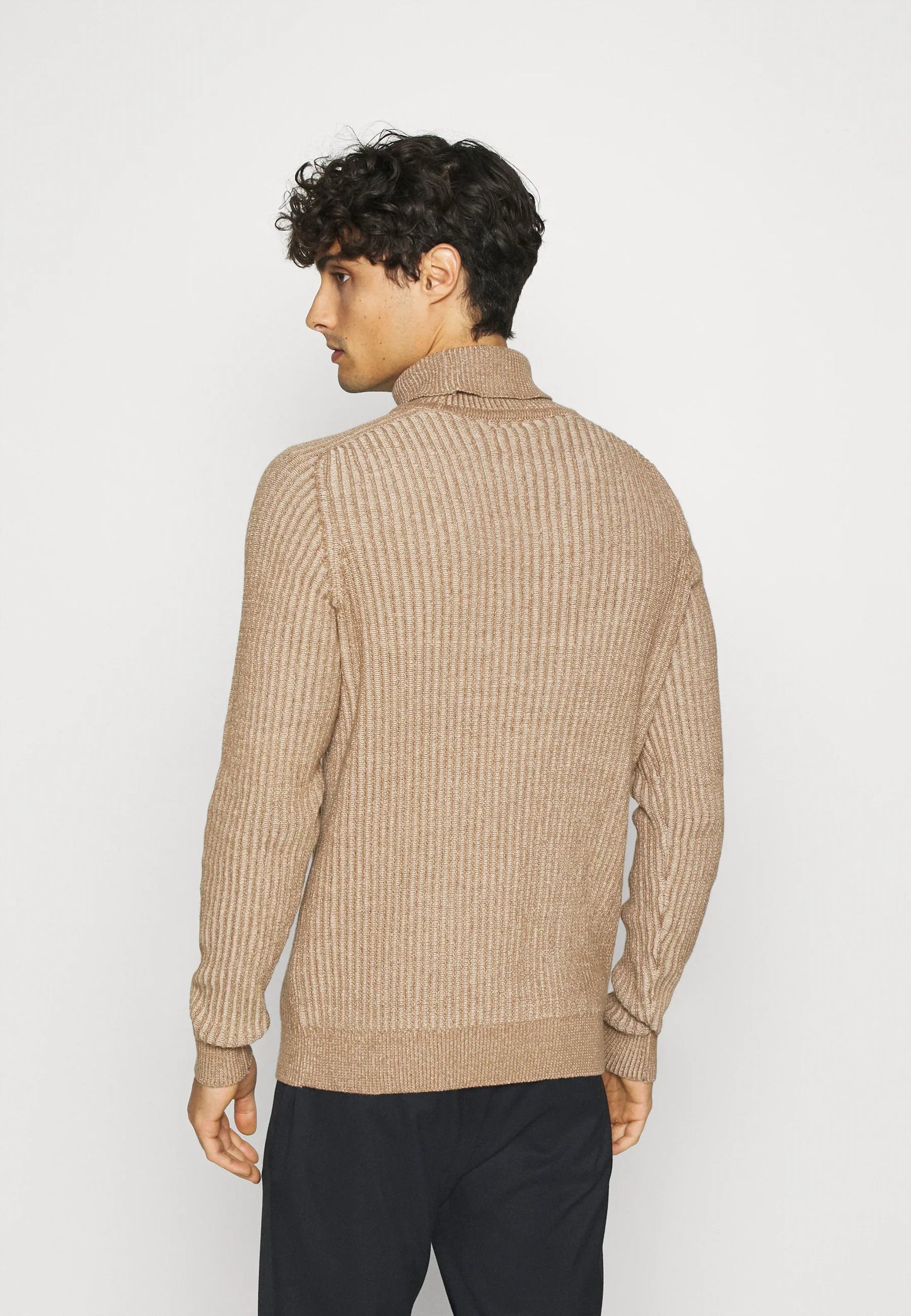 High-Neck Wool Jumper - Beige