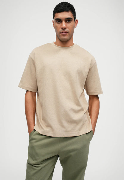 Men's Basic Oversized Round Neck T-Shirt - Beige