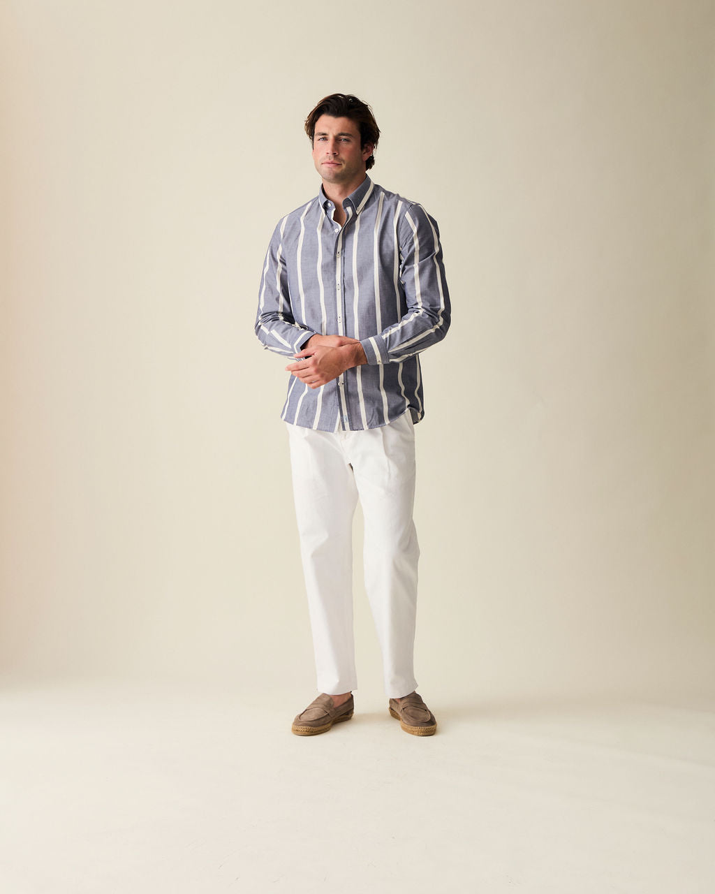 Striped Chambray Business Shirt - Navy Blue