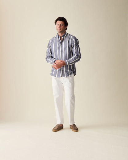 Striped Chambray Business Shirt - Navy Blue
