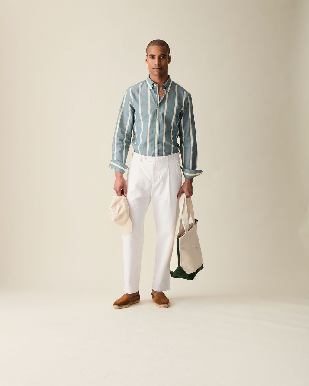Striped Chambray Shirt - Olive Green