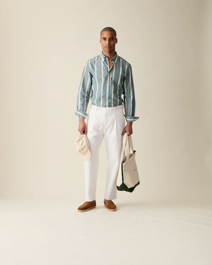 Striped Chambray Shirt - Olive Green
