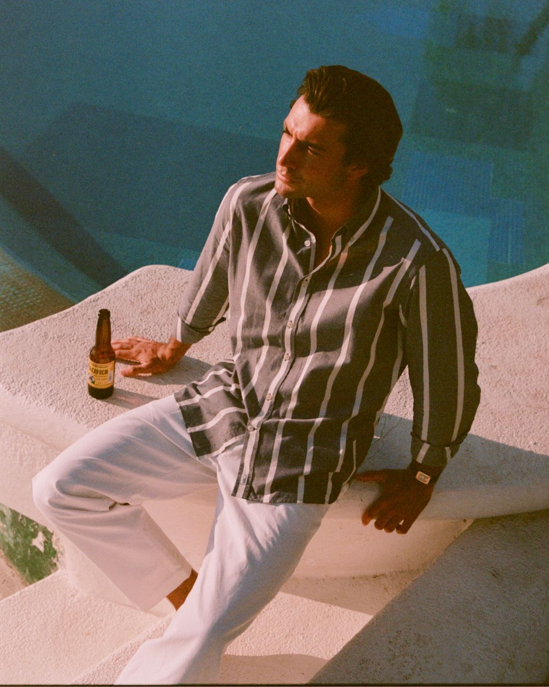 Striped Chambray Business Shirt - Navy Blue