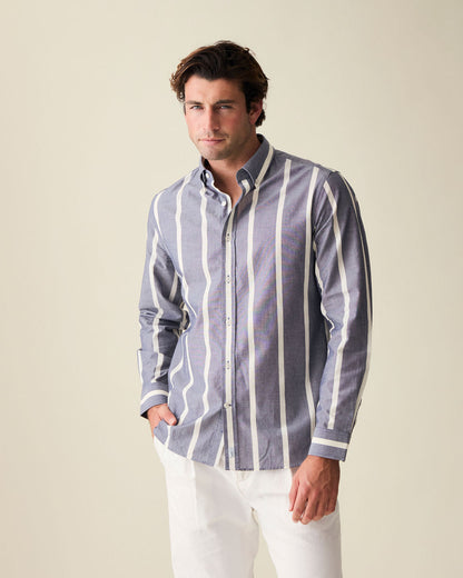 Striped Chambray Business Shirt - Navy Blue