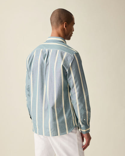 Striped Chambray Shirt - Olive Green