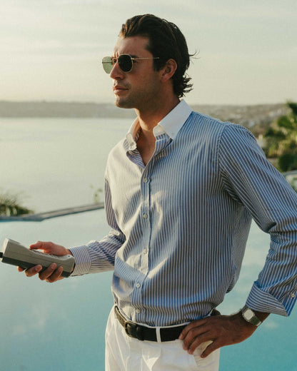 Striped Cotton Dress Shirt - Blue