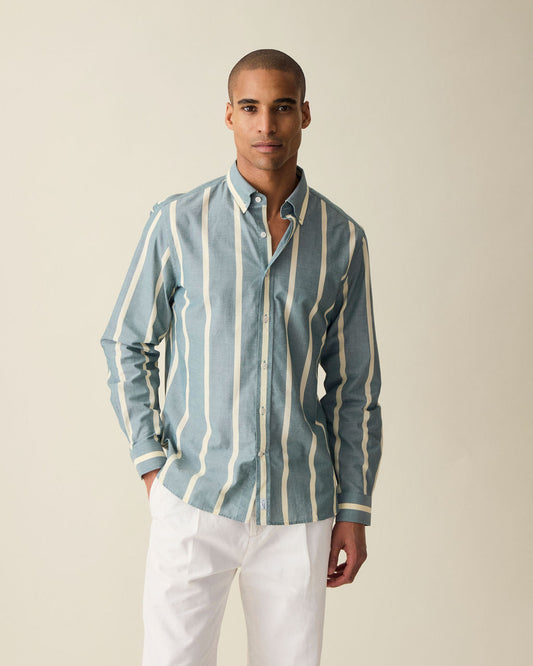 Striped Chambray Shirt - Olive Green