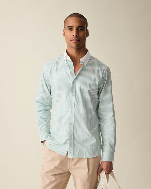 Striped Cotton Dress Shirt - Pistachio Green