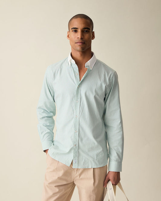 Striped Cotton Dress Shirt - Pistachio Green