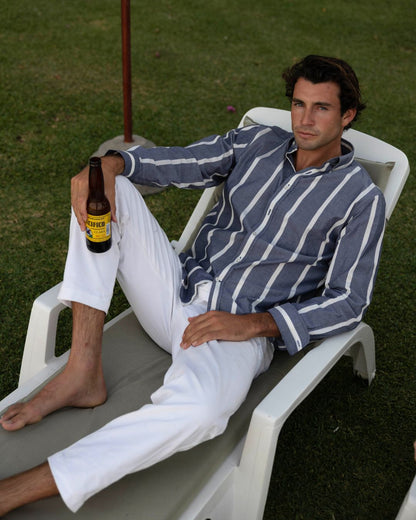Striped Chambray Business Shirt - Navy Blue