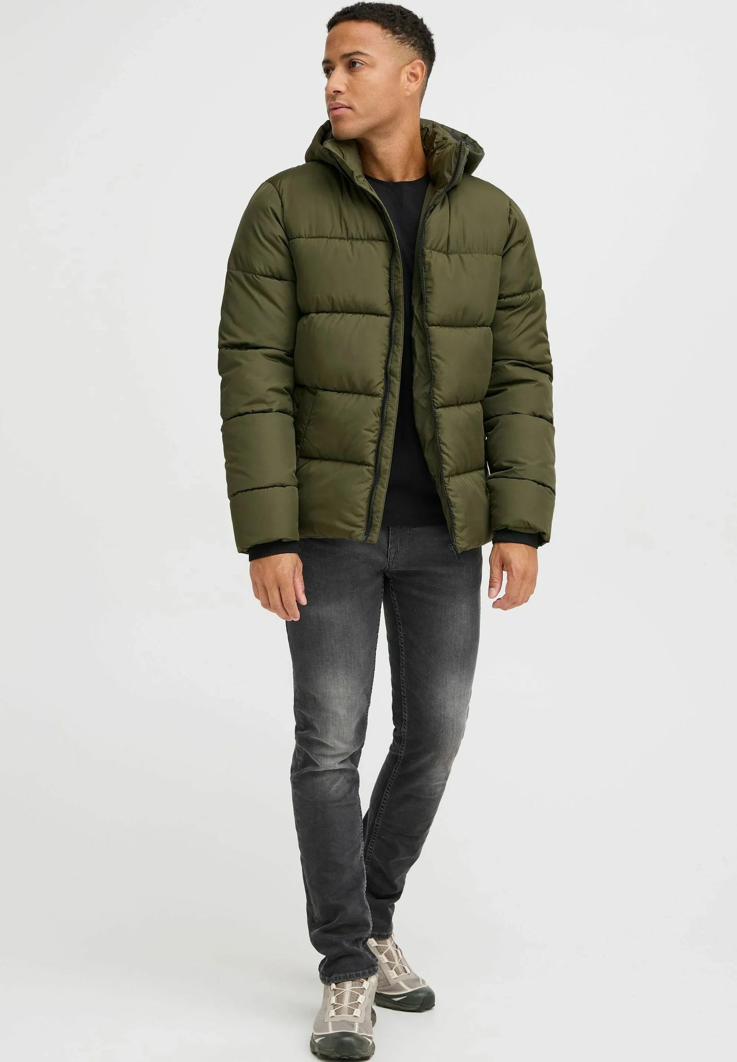 Ultra-Lightweight Puffer Jacket with Hood - Military Green