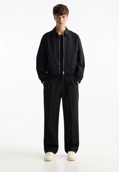 Wide Fit Casual Trousers - Black