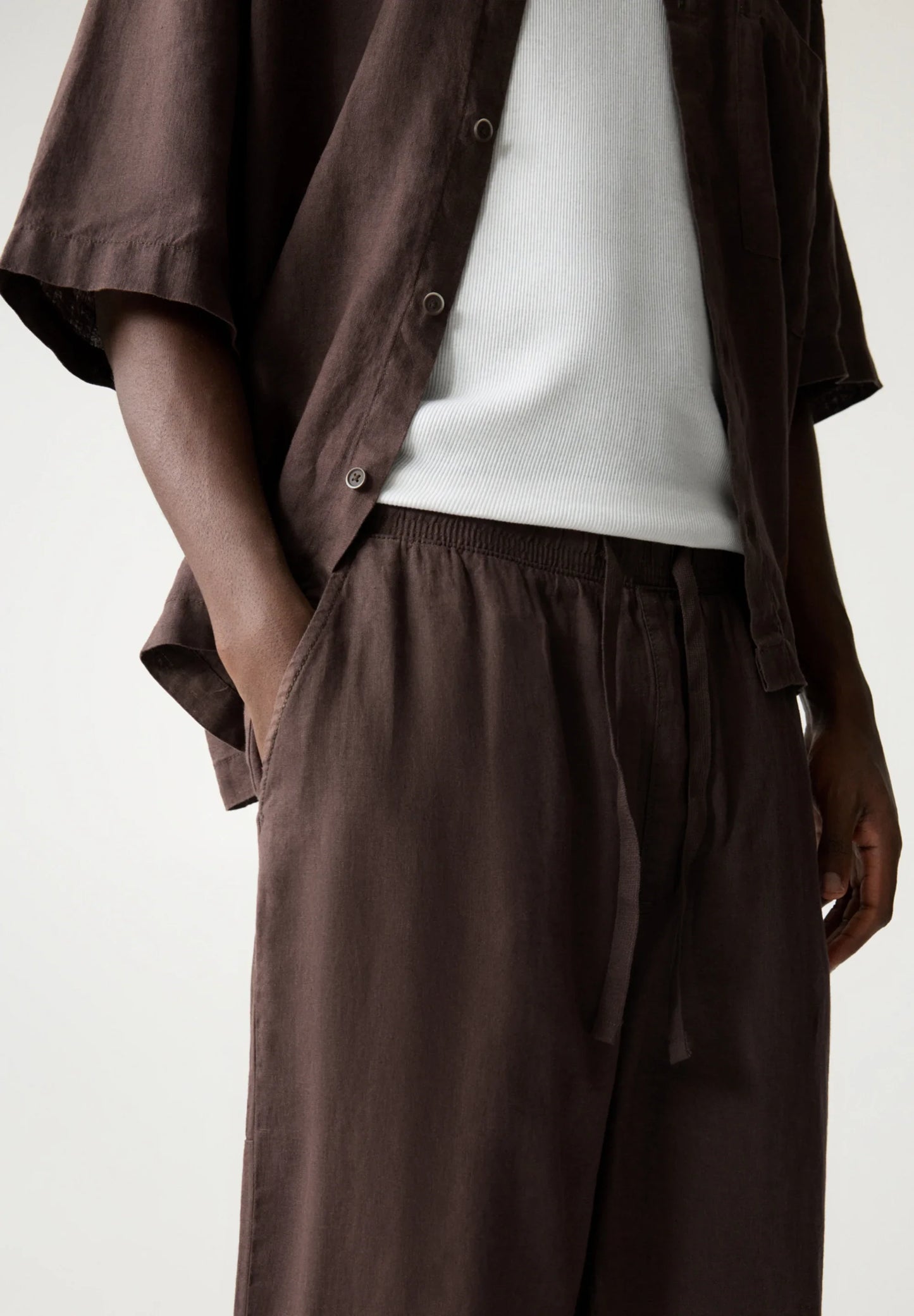 Blend Linen Trousers - Brown