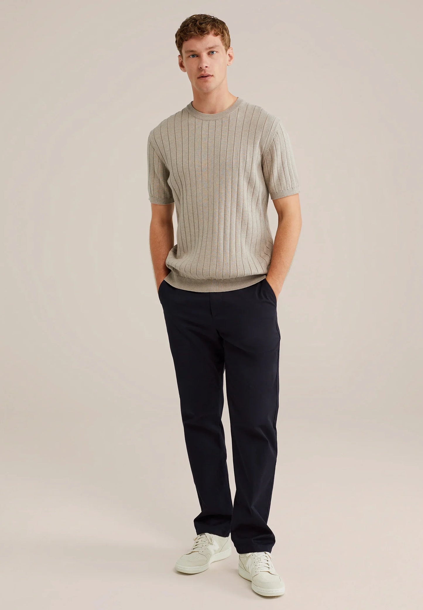 Textured Cotton Striped T-Shirt - Beige
