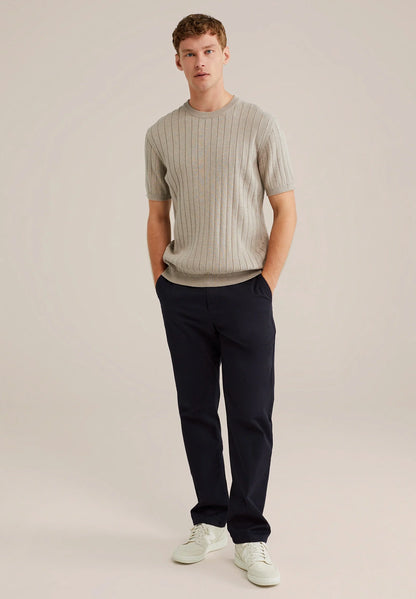 Textured Cotton Striped T-Shirt - Beige