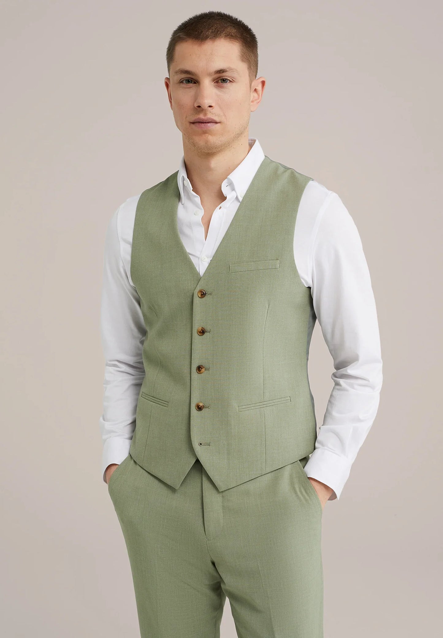 Men's Regular Fit Tailored Waistcoat - Light Green