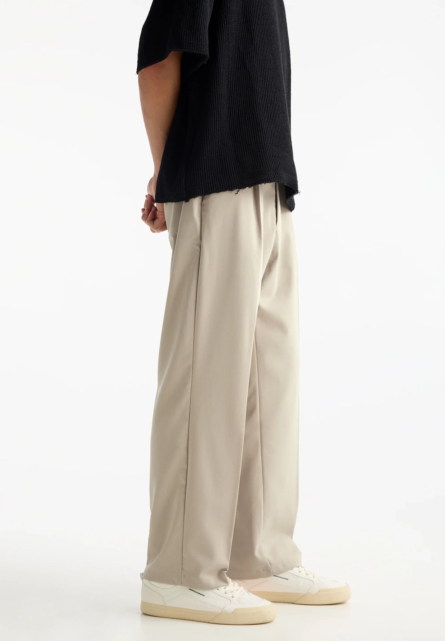 Wide Fit Casual Trousers - Beige